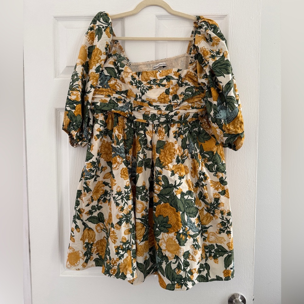 Abercrombie & Fitch Emerson Poplin Puff Sleeve Mini Dress Yellow & Green Floral